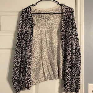 Black and grey leopard button down cardigan